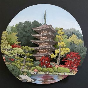 Rurikoji Temple Yamaguchi City - Illustration by Jonathan Chapman