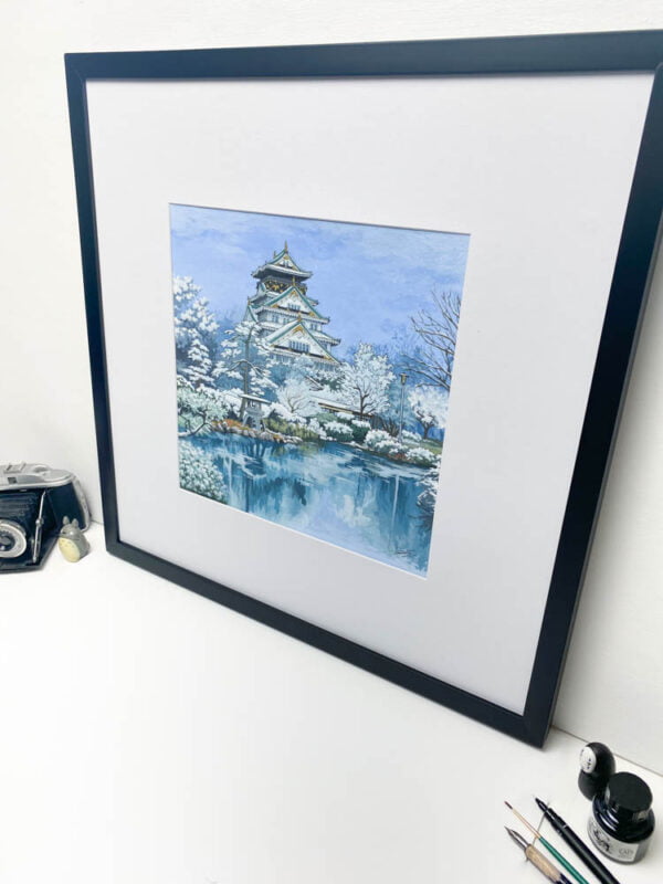 Osaka Castle in Winter - Illustration by Jonathan Chapman