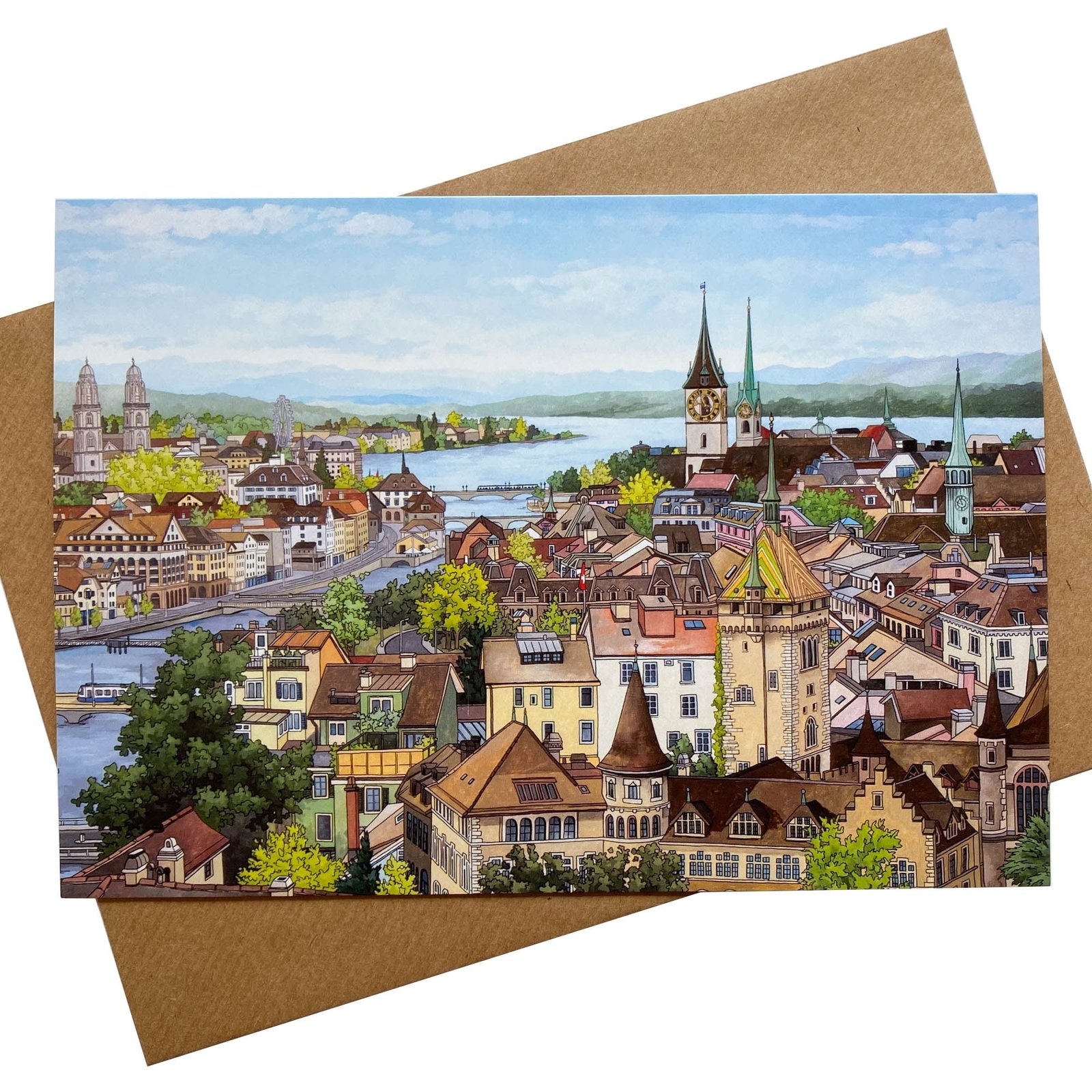Zurich Rooftops Greeting Card Illustration by Jonathan Chapman
